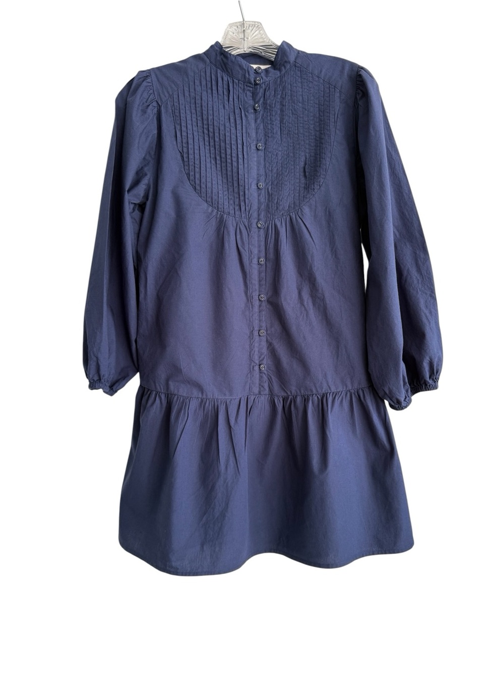 Anna Cate Caitlyn Dress XS Ocean Caverne Navy Cotton Poplin Pleated Button Front